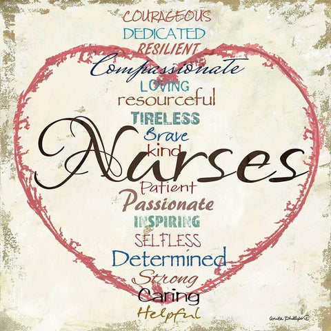 Nurses Heart Gold Ornate Wood Framed Art Print with Double Matting by Phillips, Anita