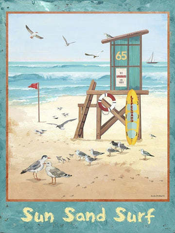 Sea, Sand, Surf White Modern Wood Framed Art Print with Double Matting by Phillips, Anita
