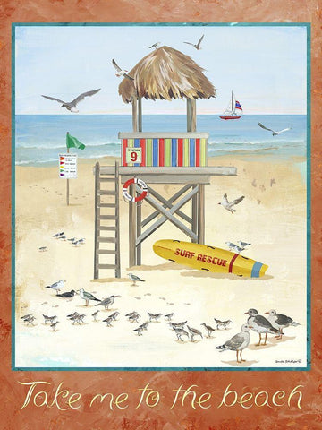 To the Beach Black Ornate Wood Framed Art Print with Double Matting by Phillips, Anita