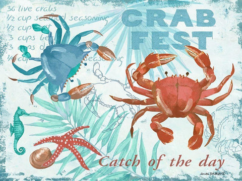 Crab Fest - Blue Black Ornate Wood Framed Art Print with Double Matting by Phillips, Anita