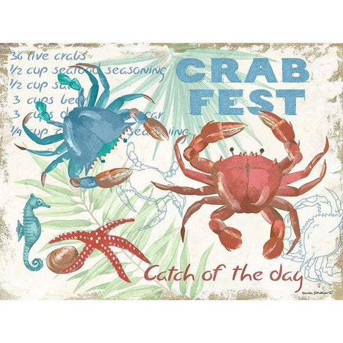 Crab Fest - Beige White Modern Wood Framed Art Print by Phillips, Anita