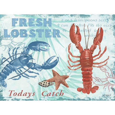 Fresh Lobster - Blue White Modern Wood Framed Art Print by Phillips, Anita