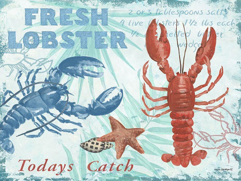 Fresh Lobster - Blue Black Ornate Wood Framed Art Print with Double Matting by Phillips, Anita