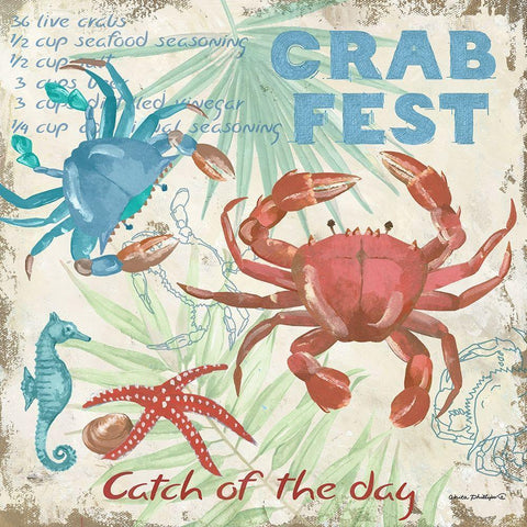 Crab Fest  White Modern Wood Framed Art Print by Phillips, Anita