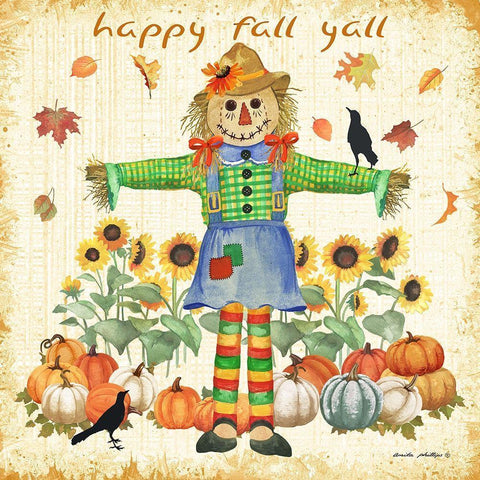 Happy Fall Black Modern Wood Framed Art Print with Double Matting by Phillips, Anita