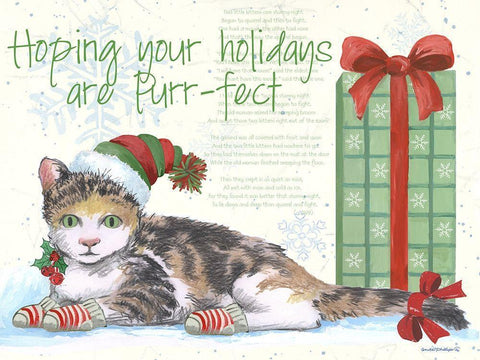 Purrfect Holidays Black Ornate Wood Framed Art Print with Double Matting by Phillips, Anita