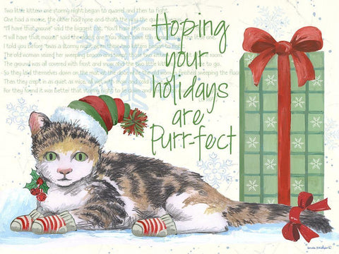 Purrfect Holidays II Black Ornate Wood Framed Art Print with Double Matting by Phillips, Anita