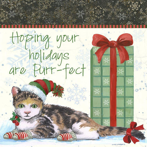 Purr-fect Holidays Black Ornate Wood Framed Art Print with Double Matting by Phillips, Anita