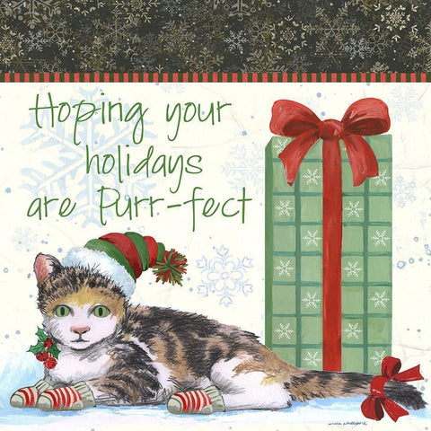 Purr-fect Holidays Gold Ornate Wood Framed Art Print with Double Matting by Phillips, Anita