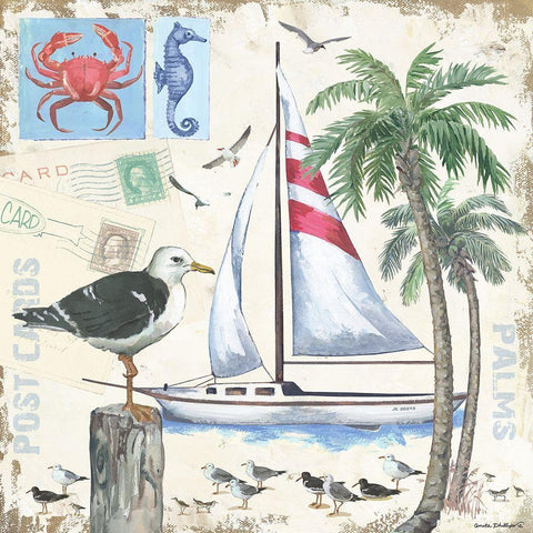 Post Cards and Palms White Modern Wood Framed Art Print with Double Matting by Phillips, Anita