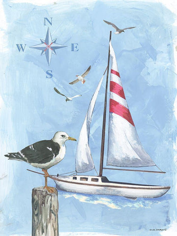 Sailboat White Modern Wood Framed Art Print with Double Matting by Phillips, Anita