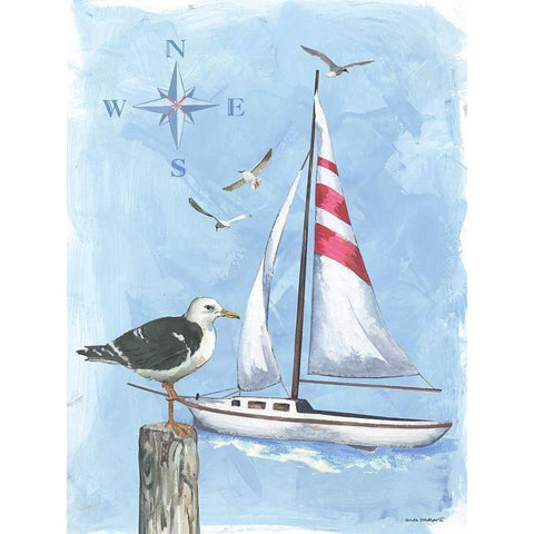 Sailboat Gold Ornate Wood Framed Art Print with Double Matting by Phillips, Anita