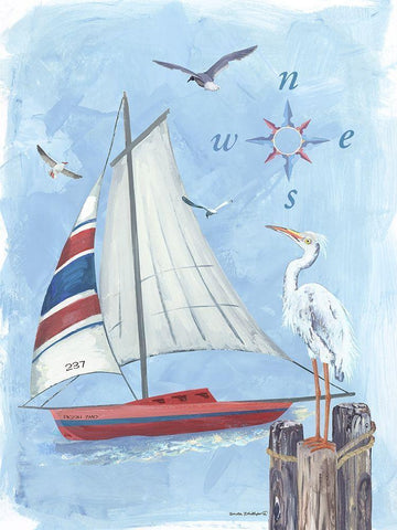 Sailboat II Black Ornate Wood Framed Art Print with Double Matting by Phillips, Anita