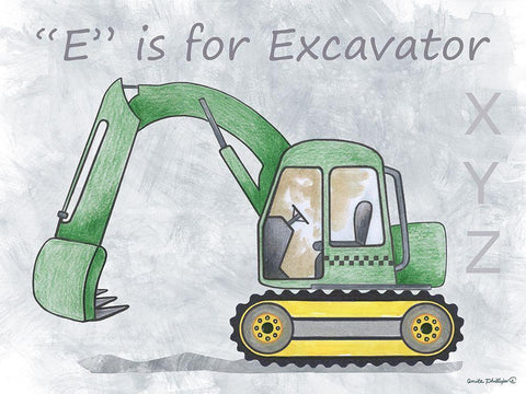 Excavator White Modern Wood Framed Art Print with Double Matting by Phillips, Anita