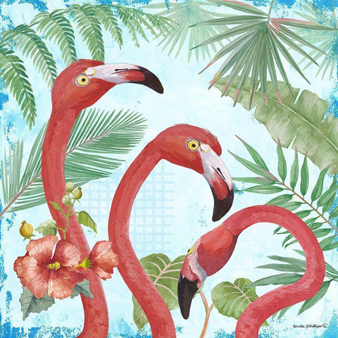 Flamingos Gold Ornate Wood Framed Art Print with Double Matting by Phillips, Anita