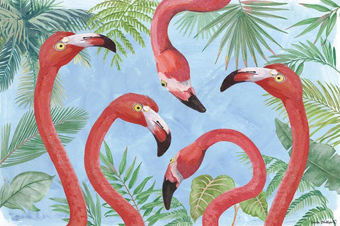 Flamingos III White Modern Wood Framed Art Print with Double Matting by Phillips, Anita