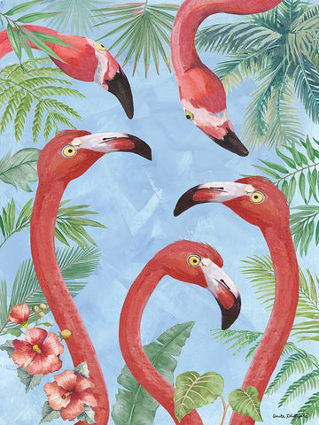 Flamingos IV White Modern Wood Framed Art Print with Double Matting by Phillips, Anita