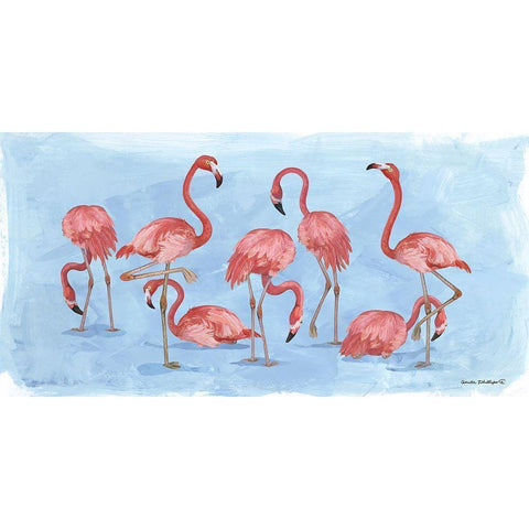 Pink Flamingos Black Modern Wood Framed Art Print with Double Matting by Phillips, Anita