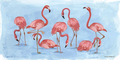 Pink Flamingos Black Ornate Wood Framed Art Print with Double Matting by Phillips, Anita