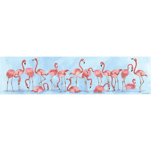 Flamingo Parade White Modern Wood Framed Art Print by Phillips, Anita