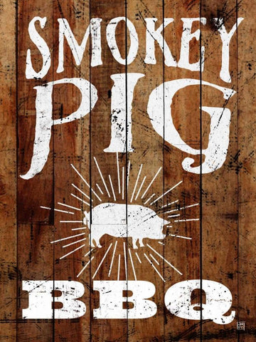 Smokey Pig BBQ White Modern Wood Framed Art Print with Double Matting by Perrenoud, Aubree