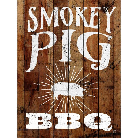 Smokey Pig BBQ Black Modern Wood Framed Art Print by Perrenoud, Aubree