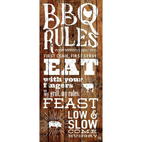BBQ Rules Gold Ornate Wood Framed Art Print with Double Matting by Perrenoud, Aubree
