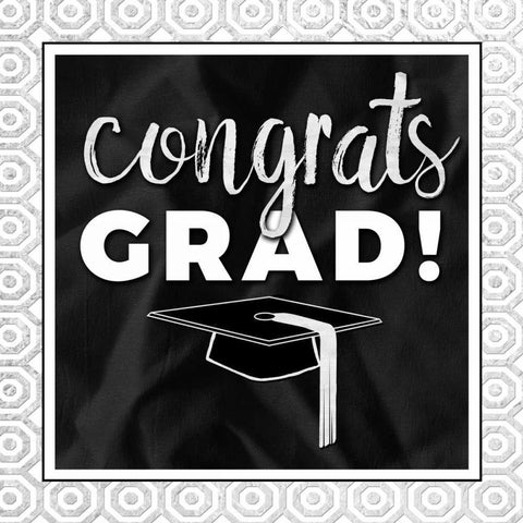 Congrats Grad! Silver White Modern Wood Framed Art Print with Double Matting by Perrenoud, Aubree