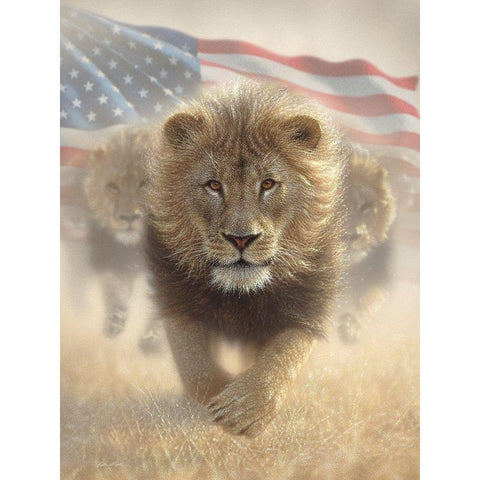 Running Lions America White Modern Wood Framed Art Print by Bogle, Collin