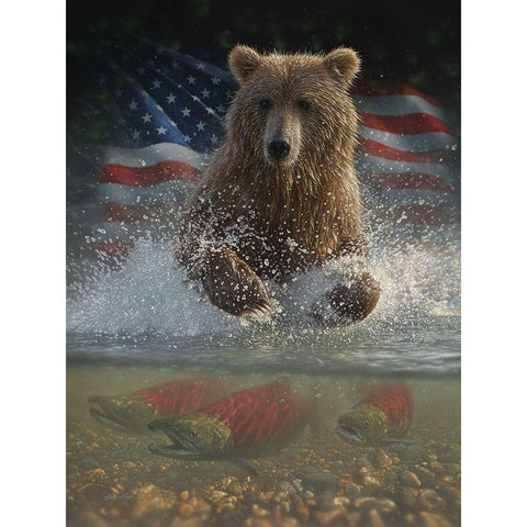 Brown Bear Fishing America White Modern Wood Framed Art Print by Bogle, Collin