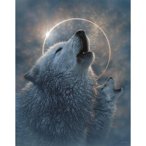 Wolf Eclipse White Modern Wood Framed Art Print by Bogle, Collin