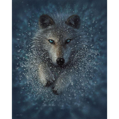 Running Wolf Black Modern Wood Framed Art Print with Double Matting by Bogle, Collin