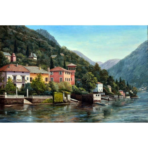 The Lenno Shore Gold Ornate Wood Framed Art Print with Double Matting by Felisky, Barbara