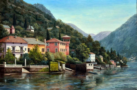 The Lenno Shore Black Ornate Wood Framed Art Print with Double Matting by Felisky, Barbara