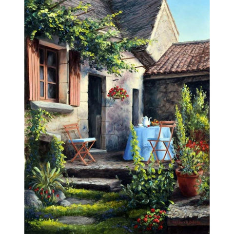 Tea on the Terrace White Modern Wood Framed Art Print by Felisky, Barbara