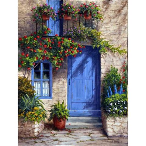 Provence Blue Door Black Modern Wood Framed Art Print with Double Matting by Felisky, Barbara