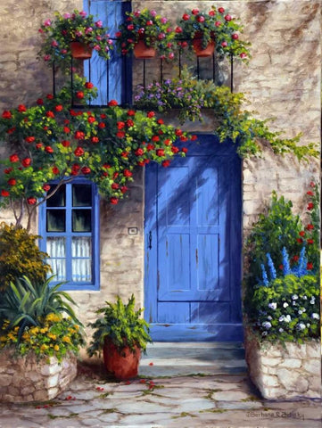 Provence Blue Door White Modern Wood Framed Art Print with Double Matting by Felisky, Barbara