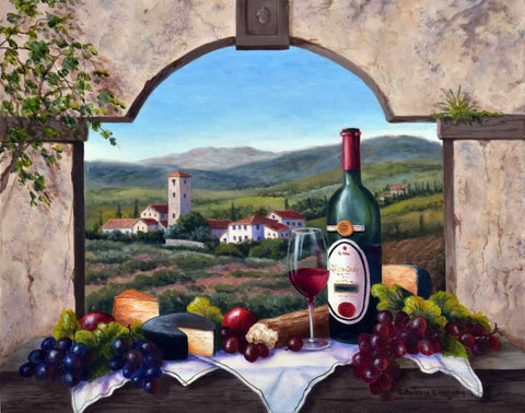 A Tuscany Vista Black Ornate Wood Framed Art Print with Double Matting by Felisky, Barbara