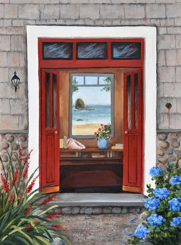Beach House Entry Black Ornate Wood Framed Art Print with Double Matting by Felisky, Barbara