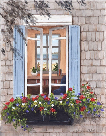 Beach House Window Black Ornate Wood Framed Art Print with Double Matting by Felisky, Barbara