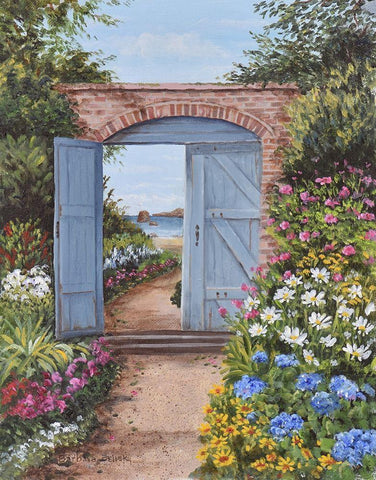 Beach House Courtyard White Modern Wood Framed Art Print with Double Matting by Felisky, Barbara