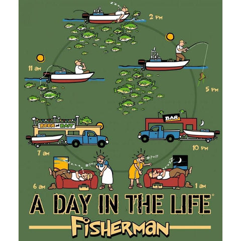 Day in the Life Fishing Gold Ornate Wood Framed Art Print with Double Matting by Baldwin, Jim