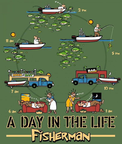 Day in the Life Fishing Black Ornate Wood Framed Art Print with Double Matting by Baldwin, Jim