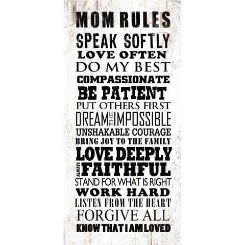 Mom Rules White Modern Wood Framed Art Print by Baldwin, Jim