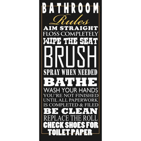 Bathroom Rules Gold Ornate Wood Framed Art Print with Double Matting by Baldwin, Jim