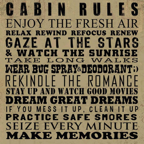 Cabin Rules Black Ornate Wood Framed Art Print with Double Matting by Baldwin, Jim