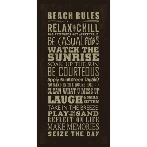 Beach Rules White Modern Wood Framed Art Print by Baldwin, Jim