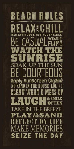 Beach Rules Black Ornate Wood Framed Art Print with Double Matting by Baldwin, Jim