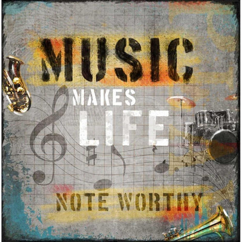 Music Makes Life White Modern Wood Framed Art Print by Baldwin, Jim