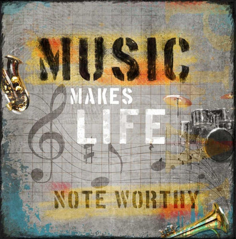 Music Makes Life White Modern Wood Framed Art Print with Double Matting by Baldwin, Jim